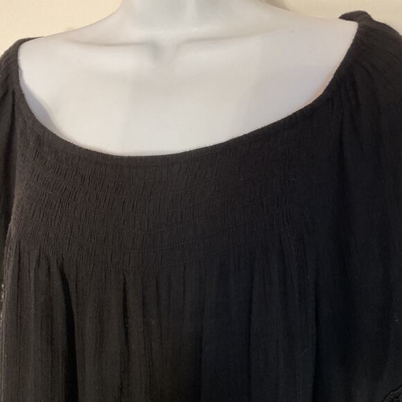 Cato Black Loose/Tunic 3/4 Sleeve w/ Embroidery Accent Elastic Neck Top XL - Picture 2 of 7
